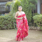 Handwoven katan silk saree with detailed jaal pattern and premium fabric