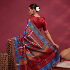Detailed drape view of the Maroon Enchantment Tussar silk saree, highlighting the clean drape of the pleats and the contrasting border texture.