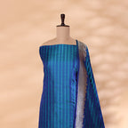 Detailed view of the matching tranquil blue luxury dupatta highlighting its delicately crafted silver border, premium texture, and traditional handwoven artistry.