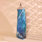 Detailed view of the mesmerizing green and blue ombre dupatta highlighting the traditional handloom silver work border.