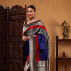 Unstitched one-meter pure silk blouse fabric featuring a traditional gold Zari Boota pattern with a matching silk border.