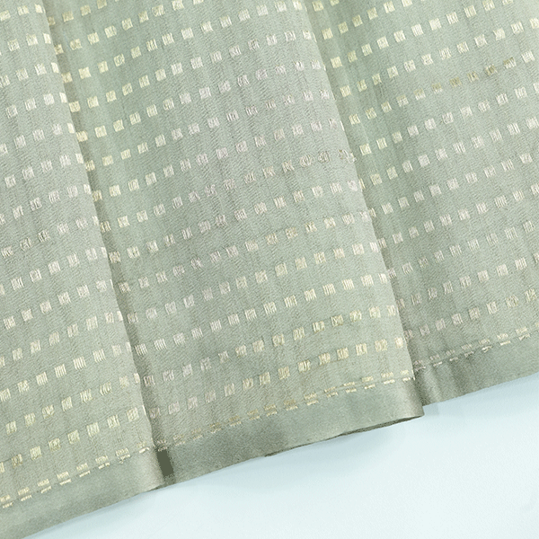 Complete flat layout presentation of the 5.5-meter Misty Twilight Banarasi cotton saree showing the full body pattern and unstitched blouse piece.
