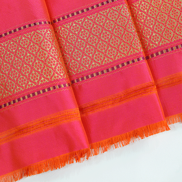 Full flat layout presentation of the 5.5-meter handwoven Mouse Majesty Banarasi Katan silk saree showcasing the entire body pattern.