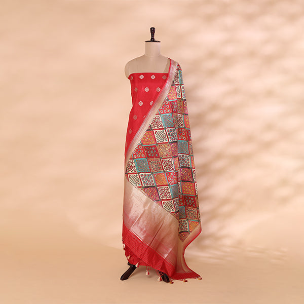 Detailed view of the vibrant multicolored Pichwai dupatta, highlighting the intricate traditional Indian artistic motifs and rich border detailing.