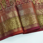 Full flat layout presentation of the 5.5-meter Mystic Elysium China silk saree displaying its complete pattern and border.