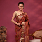 Unstitched 1-meter gold zari full jaal blouse material with a coordinating border layout.