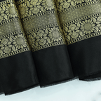 Full flat lay view of the 5.5-meter handwoven Opulent Zari Stripe Banarasi silk saree displaying its entire length and craftsmanship.
