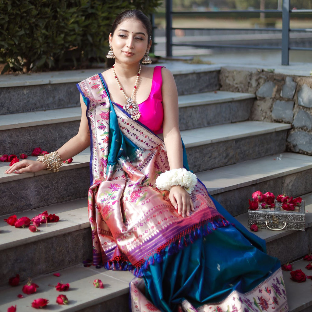 Paithani katan silk saree with elegant floral border and rich texture
