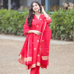 Premium red Banarasi silk suit suitable for wedding and festive occasions