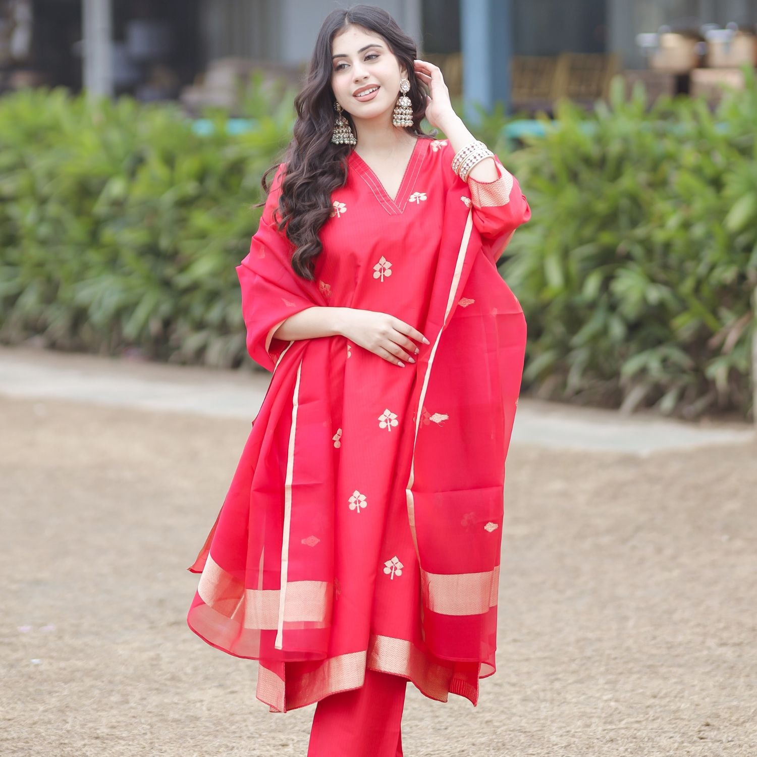 Premium red Banarasi silk suit suitable for wedding and festive occasions