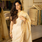 Premium organza Kora silk saree with intricate resham jaal and elegant zari design