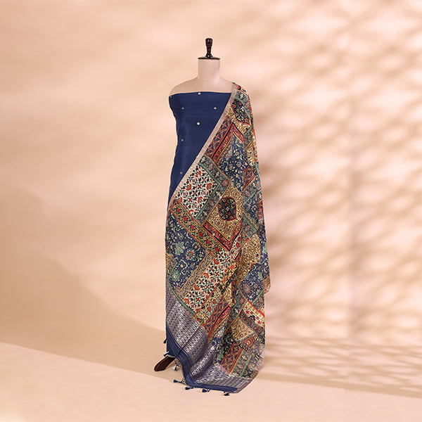Detailed macro view of the premium pure Banarasi silk fabric showcasing the authentic handwoven Khadua weaving pattern.