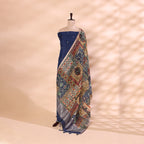Detailed macro view of the premium pure Banarasi silk fabric showcasing the authentic handwoven Khadua weaving pattern.