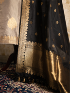 Full view of the elegant Pure Kadwa Katan Silk suit set, showcasing the premium fabric texture and traditional handwoven design.