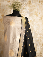 Full view of the elegant Pure Kadwa Katan Silk suit set, showcasing the premium fabric texture and traditional handwoven design.