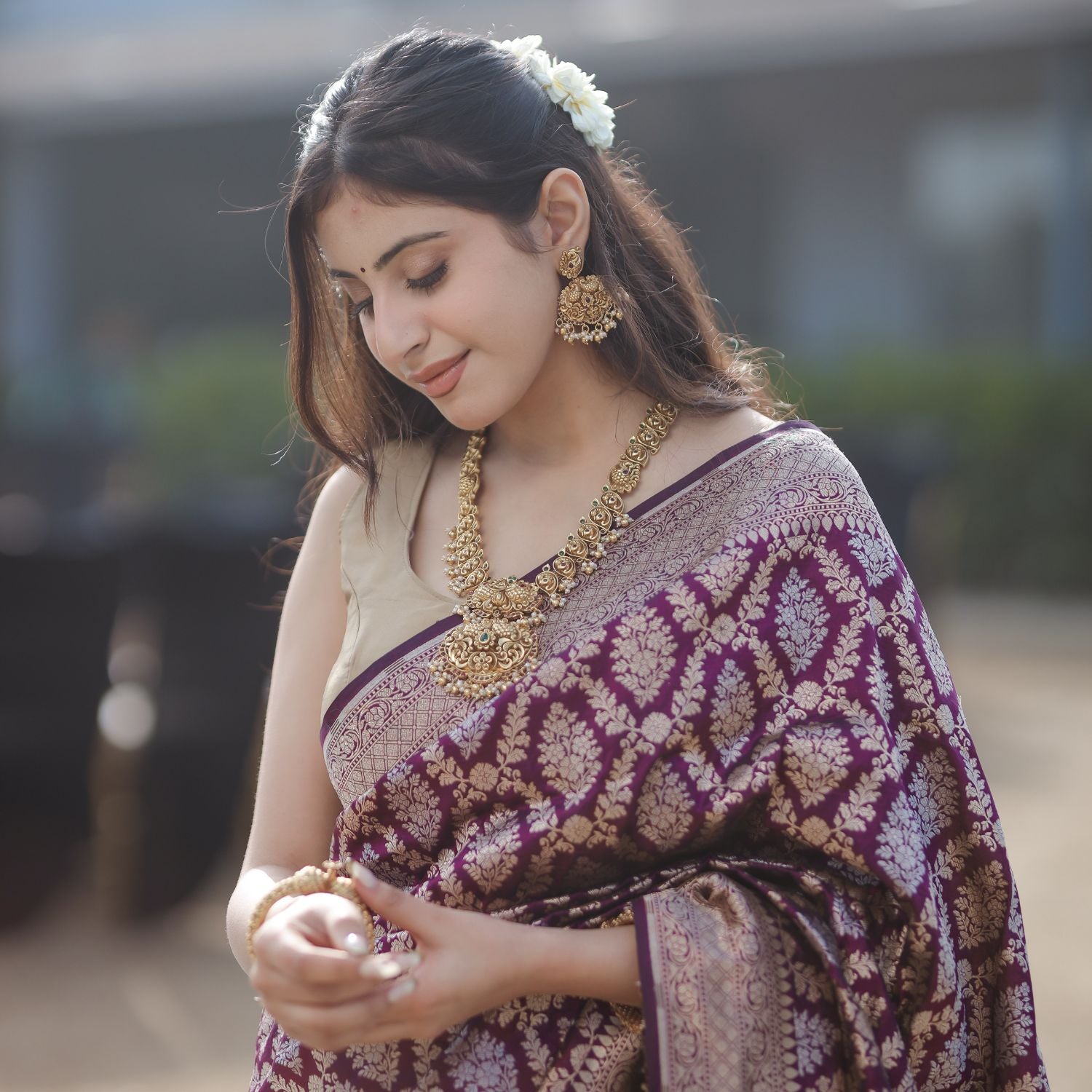 Pure Kadwa silk saree with intricate jaal weaving for festive occasions