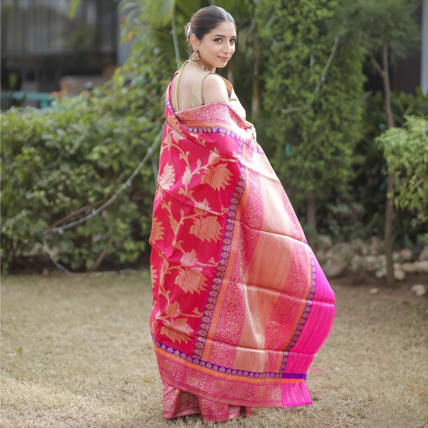 Pure katan silk saree with elegant jaal design for ethnic and festive wear