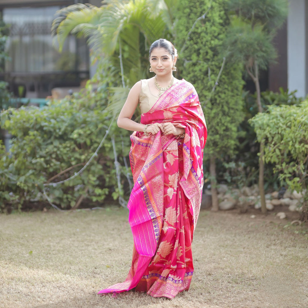 Pure katan silk saree with detailed jaal pattern and elegant ethnic style for women