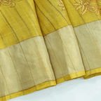 Full display of the Rainbow Elegance pure Tussar silk saree showcasing the beautiful transition from the textured body to the heavy Kantha work border.