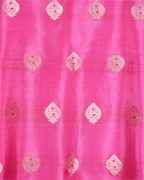 Full-length view of the Rani Pink pure Banarasi silk suit set showing the graceful drape and traditional weaving.