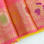 The matching unstitched royal orchid Katan silk blouse piece featuring elegant stripes and a handwoven Paithani resham border.