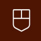 Minimalist white security shield outline icon on a brown background, representing secure shopping and buyer protection guarantee.
