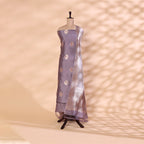 Pure handwoven Banarasi Silk unstitched suit in delicate light blue displayed on a mannequin, featuring intricate Kadhua Boota, Meena, and Zari work with a shimmering silver dupatta.