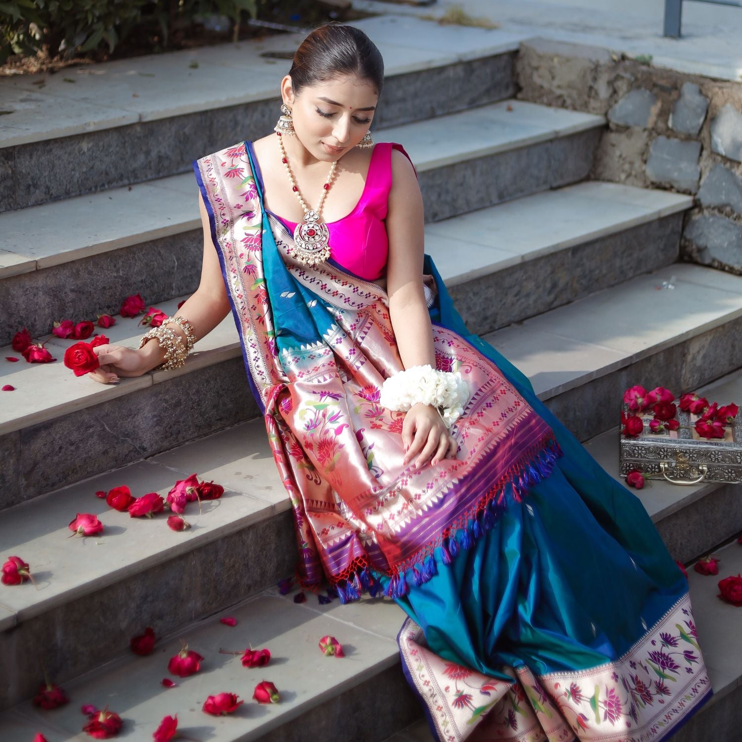 Paithani katan silk saree with rich floral zari border and elegant design