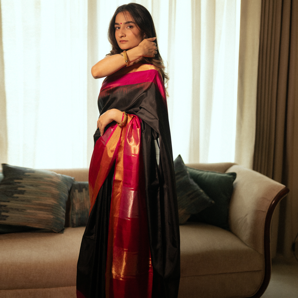 Temple Kanjivaram silk saree with rich woven pattern and ethnic detailing
