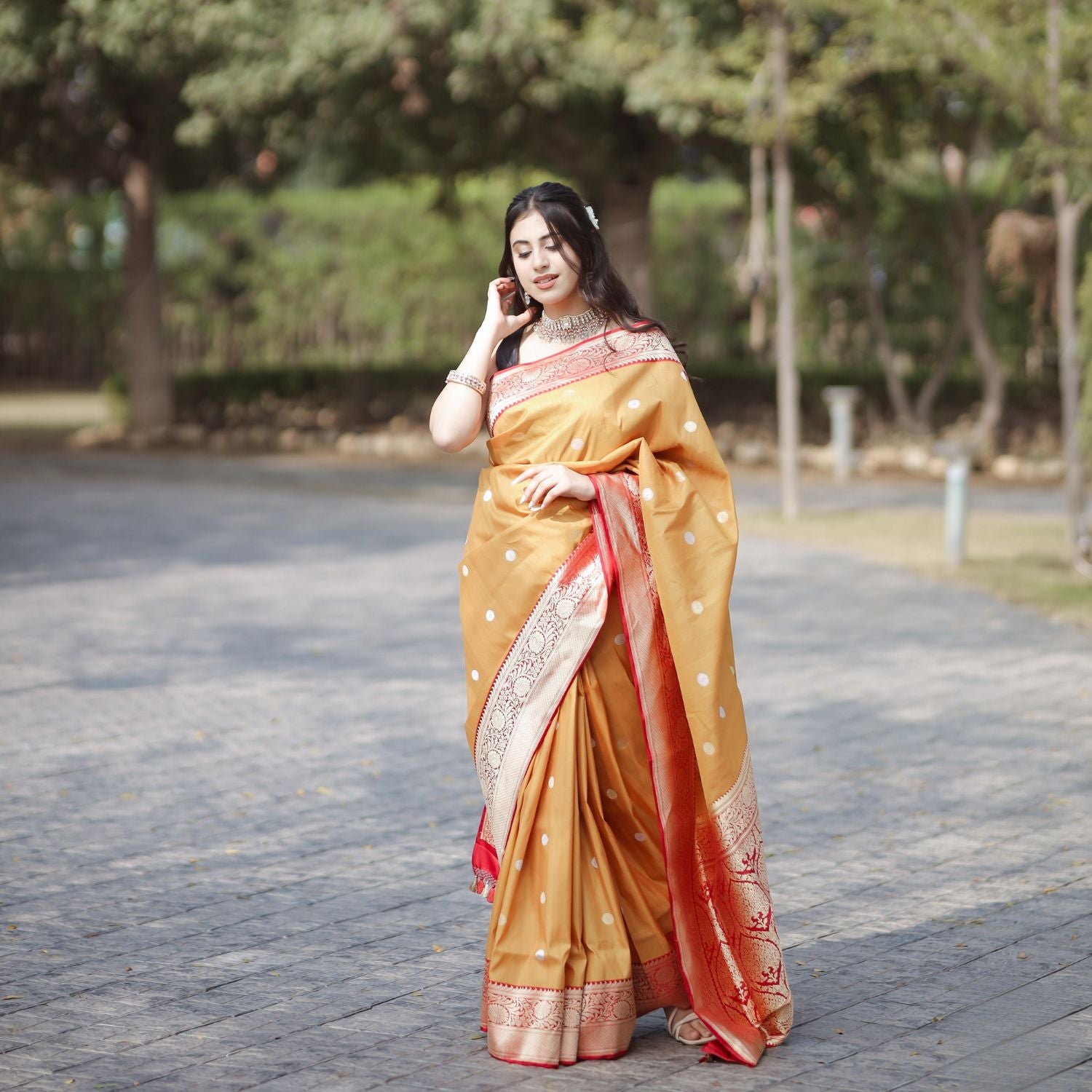 Tussar georgette saree with soft drape and smooth texture for festive wear