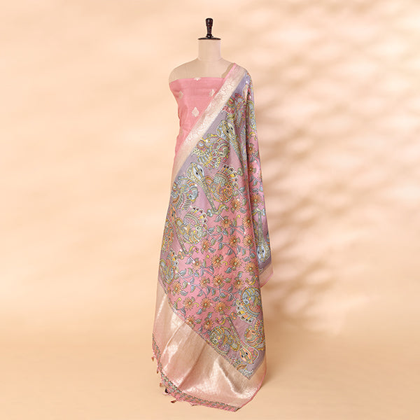 Detailed view of the vibrant multicolored digital Kalamkari dupatta showcasing intricate traditional pattern motifs and premium Banaras heritage craftsmanship.