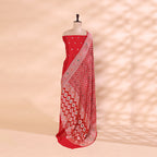 Close-up view of the vibrant multi-colored kaleidoscope Bandhani tie-dye pattern on the premium silk dupatta