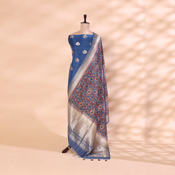 Detailed view of the vibrant multicoloured handwoven Patola Silk dupatta showcasing rich Indian textile craftsmanship.